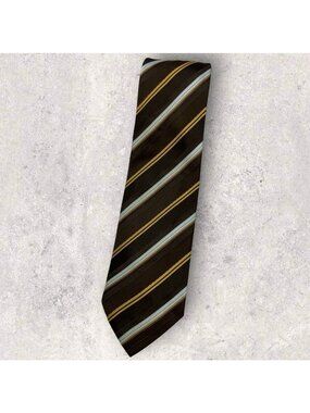 JOOP! Silk Tie ITALY XL Brown Gold Striped W:3.5" EUC